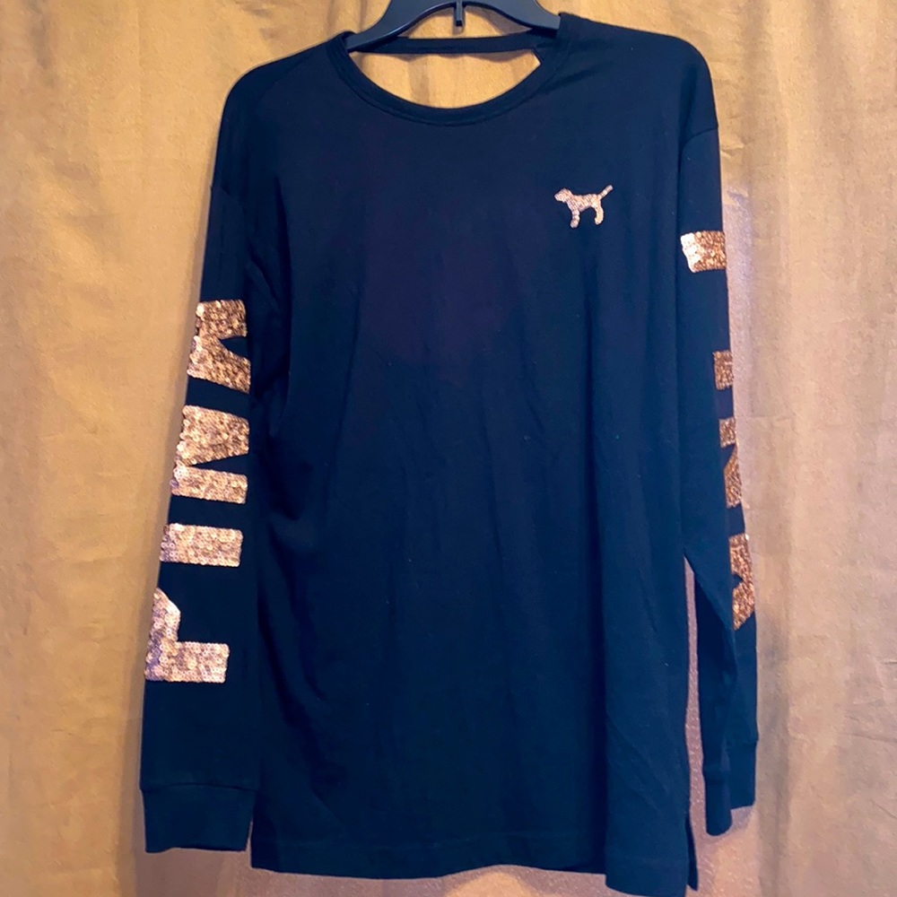 Pink Black Long Sleeve Top W/sequin